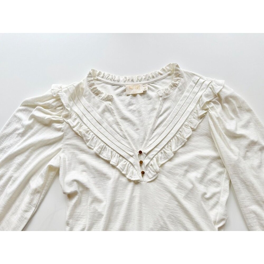 NATION LTD Quintana Ivory Cotton Jersey V-Neck Long Sleeve T-Shirt Top, Size S - Picture 8 of 15